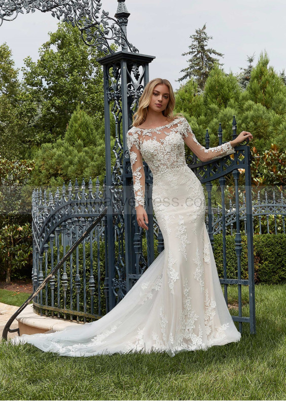 Boat Neck Beaded Ivory Lace Tulle V Back Gorgeous Wedding Dress Boat Neck Beaded Ivory Lace Tulle V Back Gorgeous Wedding Dress